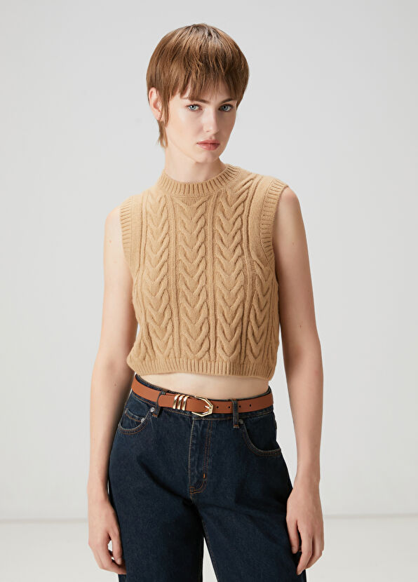 Camel Balıksırtı Örgü Crop Triko Süveter Beymen Club Camel Balıksırtı Örgü Crop Triko Süveter - 1