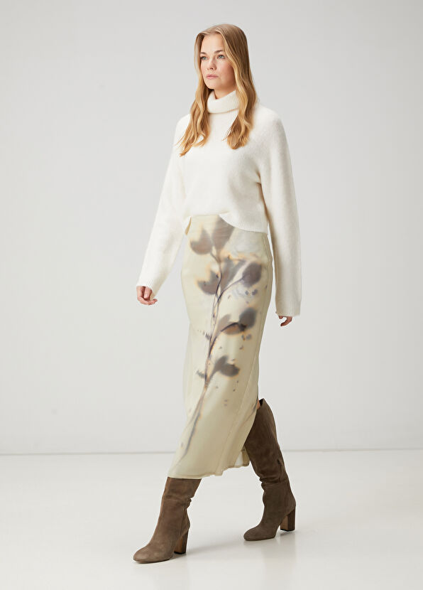 Beymen Club Ekru Çiçekli Maksi Organza Etek - 1