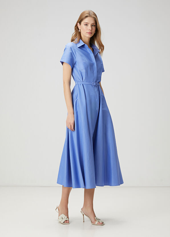 Beymen Club Dark Blue Midi Taffeta Shirt Dress - 3