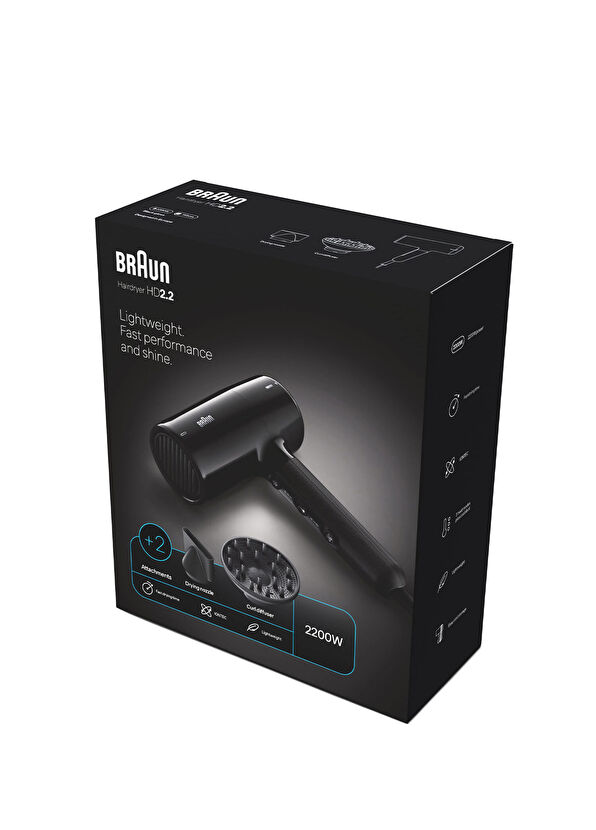 Braun BRHD225E HD2.2 Iontec 2 Nozzle 2200W Black Hair Dryer with Diffuser - 2