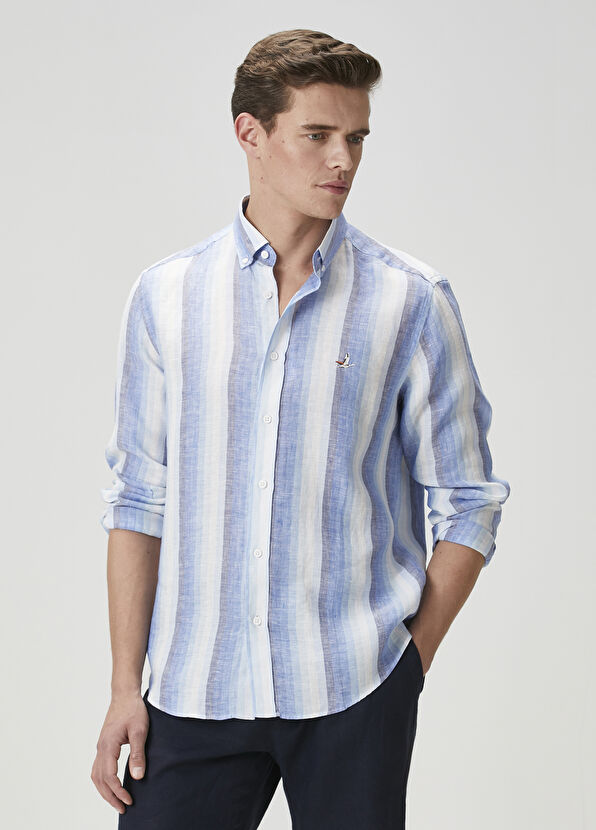 Beymen Club Comfort Fit Colorblocked Ekose Desenli Keten Gömle - 2