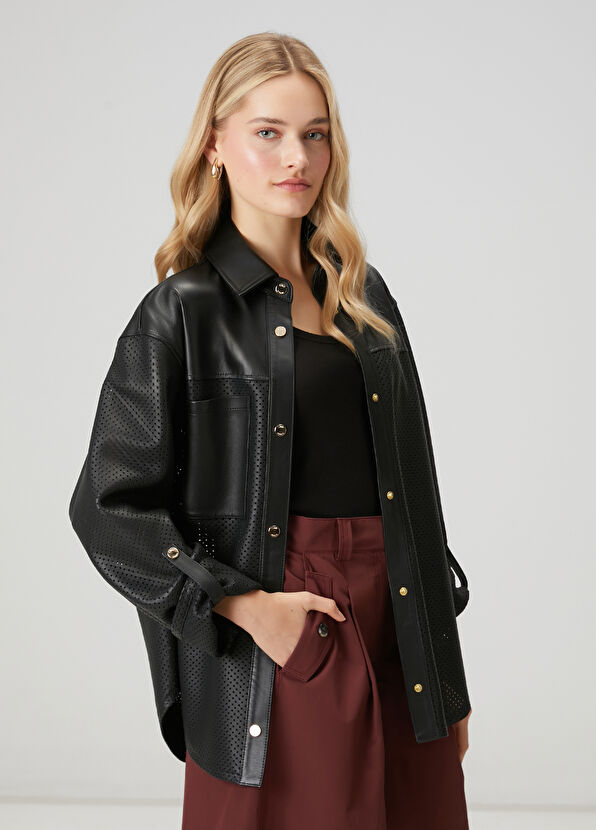 Beymen Club Black Perforated Detail Leather Jacket - 4