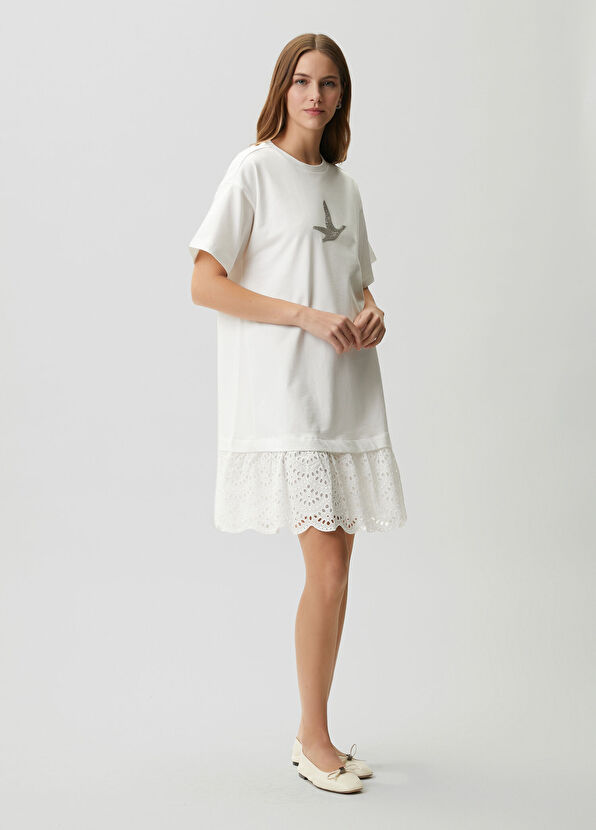 Beymen Club Kırık Beyaz Nakışlı Taş Logolu Mini Elbise - 4