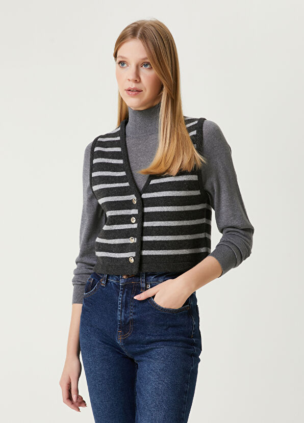 Anthracite Cropped Wool Vest Beymen Club Anthracite Cropped Wool Vest - 4