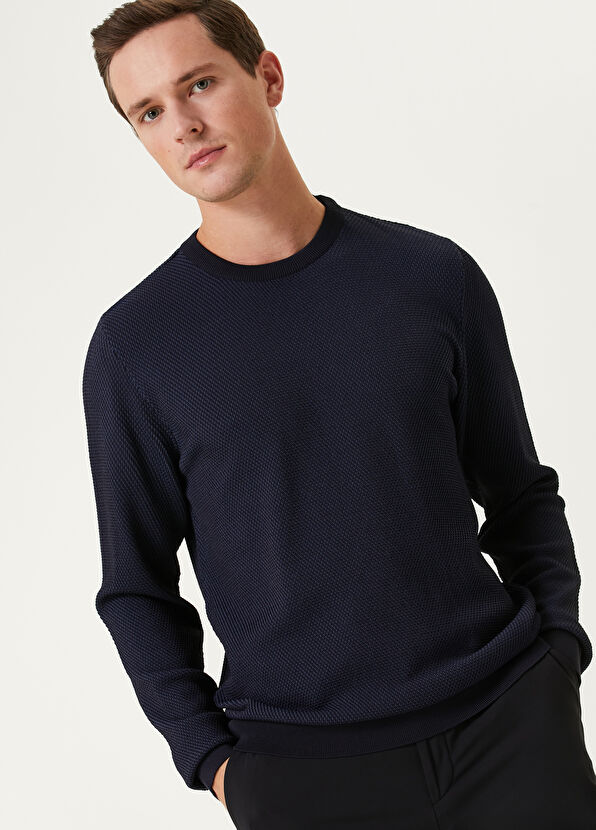Beymen Club Navy Blue Honeycomb Textured Sweater - 2