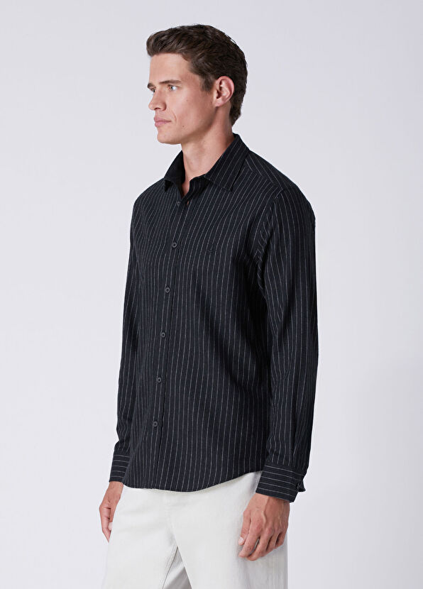 Beymen Club Comfort Fit Black Wool Blend Flannel Shirt - 4