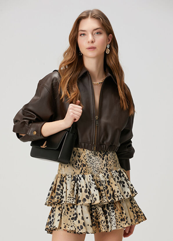 Beymen Club Kahverengi Crop Deri Ceket - 1