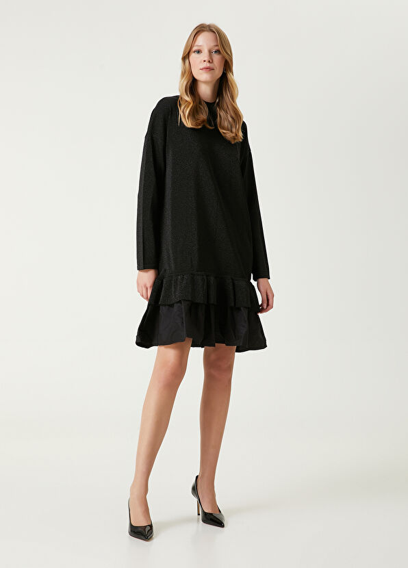 Beymen Club Black Taffeta Skirt Mini Knit Dress - 1
