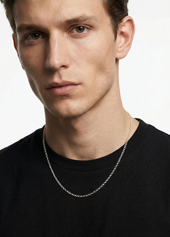 Kaplan Charm 925 Ayar Gümüş Rio Zincir Unisex Kolye - Görsel 3