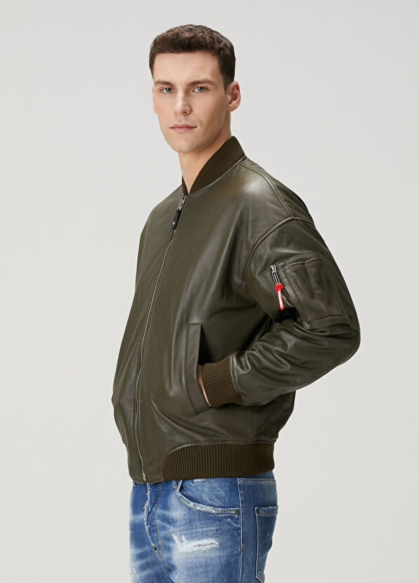 Dsquared2 Haki Deri Bomber Ceket - 3