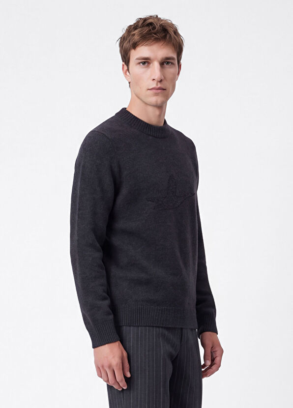 Beymen Club Anthracite Goose Logo Ribbed Sweater - 4