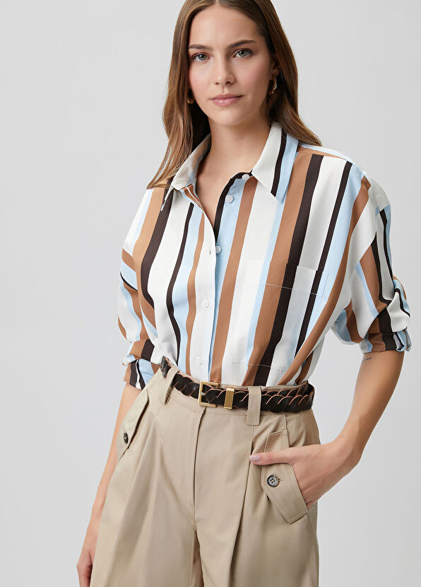 Beymen Club Oversize Çok Renkli Çizgili Gömlek - 3