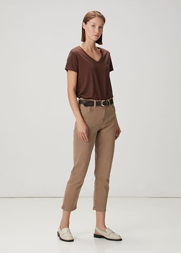 Beymen Club Brown V-Neck Flowing T-Shirt - 2