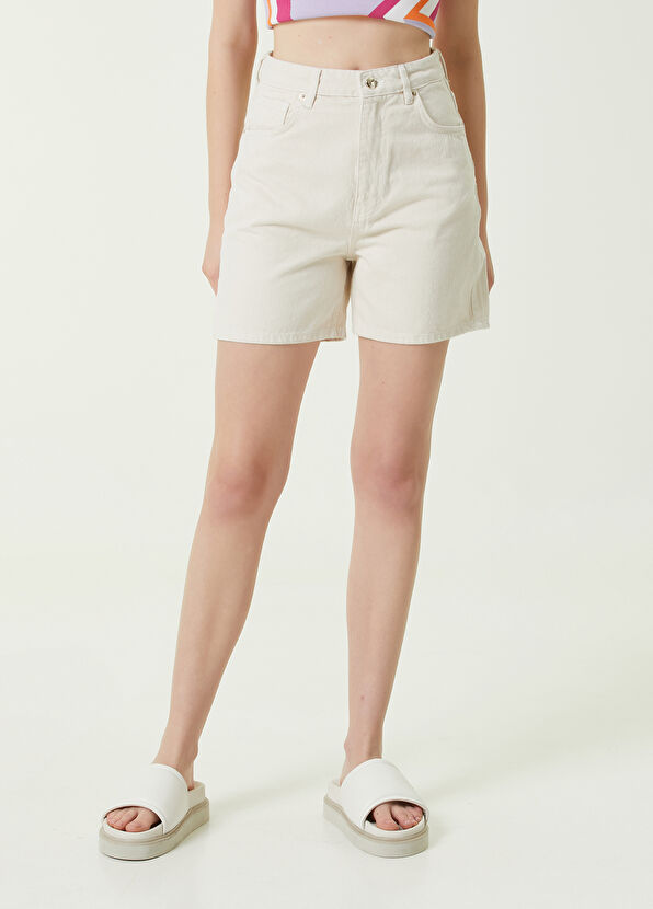 Beymen Club Ekru Yüksek Bel Jean Şort - 2
