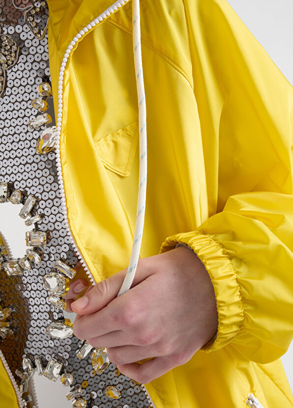 Sarı Hafif Re-Nylon Kadın Yağmurluk Ceket - Görsel 4