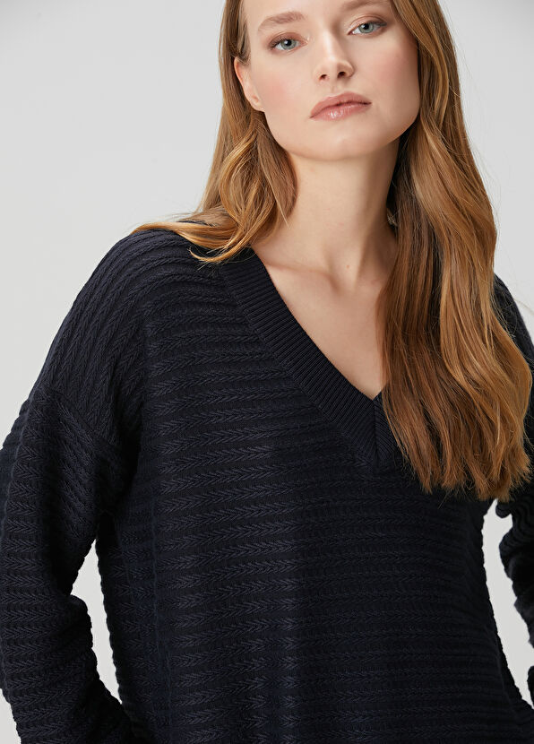 Beymen Club Oversize Navy Blue Wool Sweater - 2