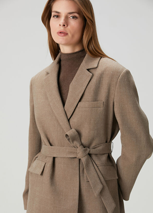 Beymen Club Oversized Camel Kruvaze Yün Blazer - 2