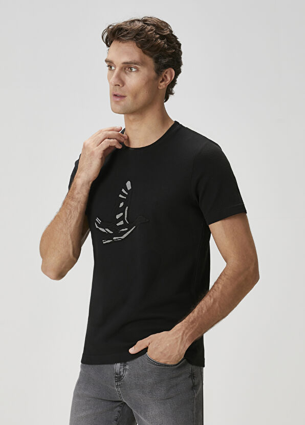 Beymen Club Black Embossed Logo Printed T-Shirt - 4