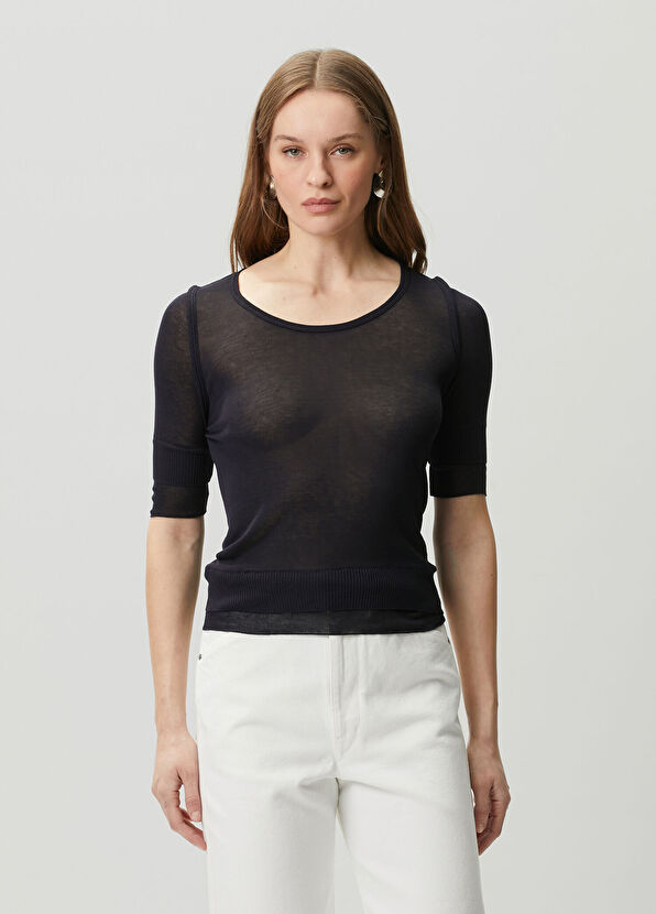 Lemaire Navy Transparent Textured T-shirt - 1