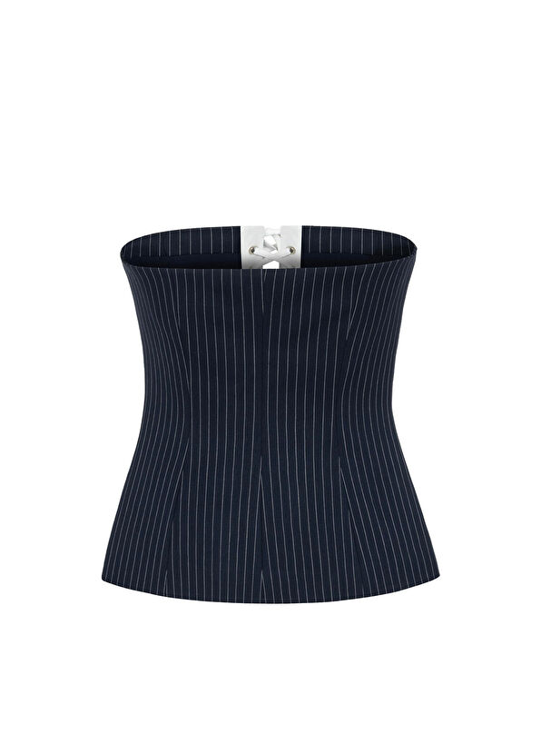 Feel The Lotus Elizabeth Deep Sea Blue White Çizgili Kadın Korse Bluz - 2