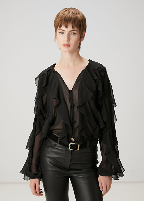 Beymen Club Siyah Fırfırlı Gömlek - 1