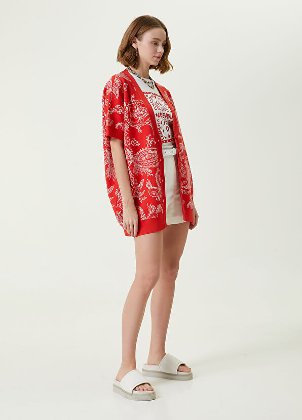 Beymen Club Mercan V Yaka Şal Desenli Kısa Kollu Triko Hırka - 2