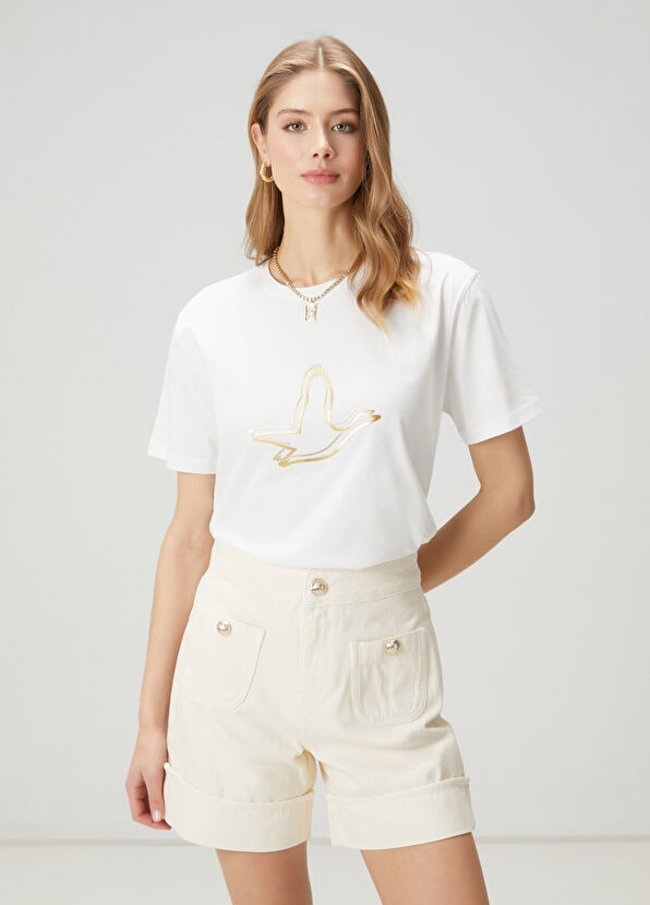 Beymen Club Beyaz Gold Logolu T-shirt - 1