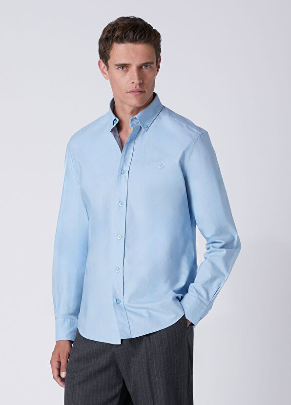 Beymen Club Açık Mavi Parça Boya Comfort Fit Oxford Gömlek - 1
