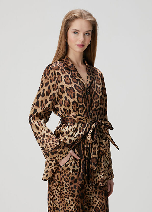 Leopar Desenli İpek Pijama Gömlek - Görsel 2