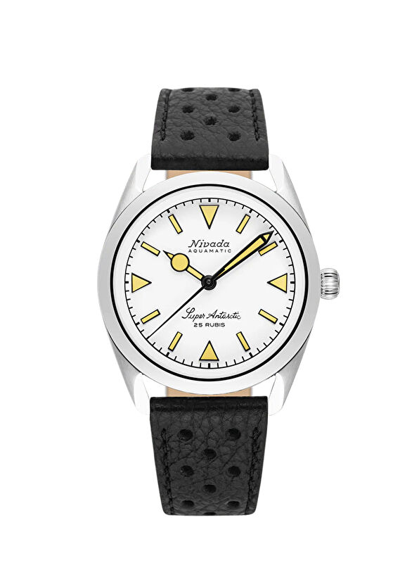 Nivada Grenchen Super Antarctic White Beige Luminova 32064A04 Otomatik Siyah Deri Erkek Kol Saati - 1