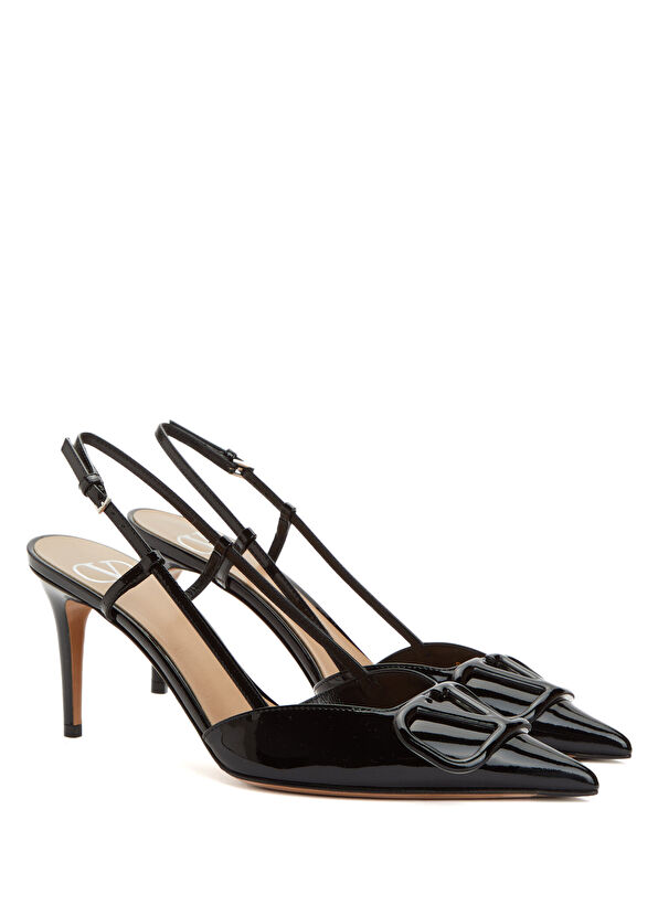 VLogo Siyah Deri Topuklu Ayakkabı - Görsel 4