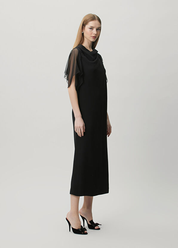 Valentino Black Draped Midi Silk Dress - 2