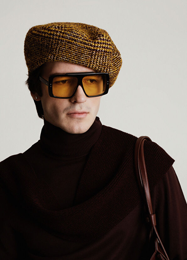 Sibi Hats Chester Sarı Yünlü Ekoseli Erkek Beret Şapka - 2