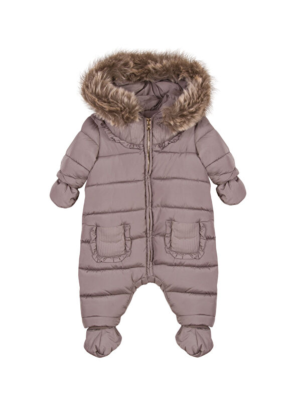 Tartine Et Chocolat Dark Beige Hooded Baby Girl Pilot Coat - 1