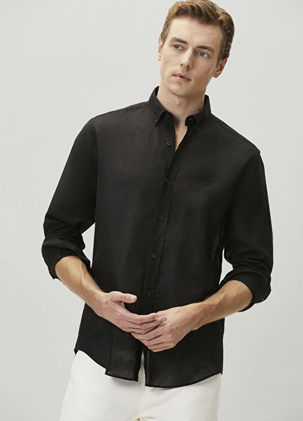 Beymen Club Comfort Fit Black Linen Shirt - 2