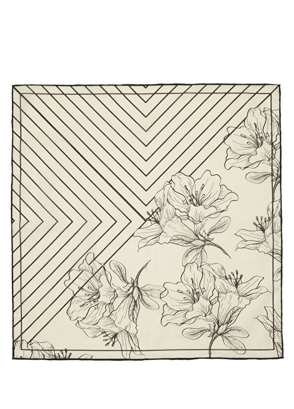 Beymen Club Black White Floral Patterned Scarf - 2