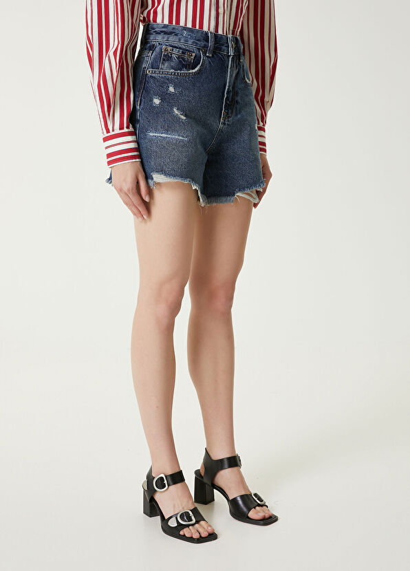 Beymen Club Mavi Yıpratmalı Denim Şort - 3