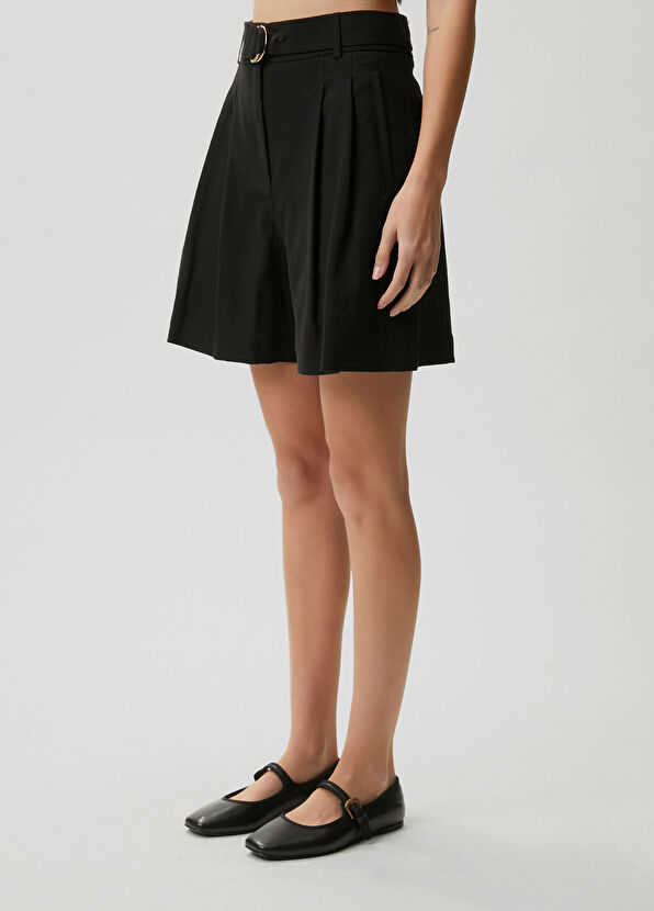 Beymen Club Siyah Pileli Rahat Kesim Keten Şort - 3