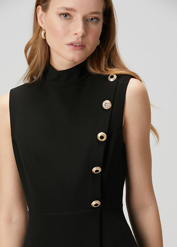 Siyah Düğme Detaylı Midi Elbise Beymen Club Siyah Düğme Detaylı Midi Elbise - 2