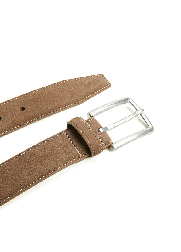 Beymen Club Mink Textured Men's Nubuck Leather Belt - 2