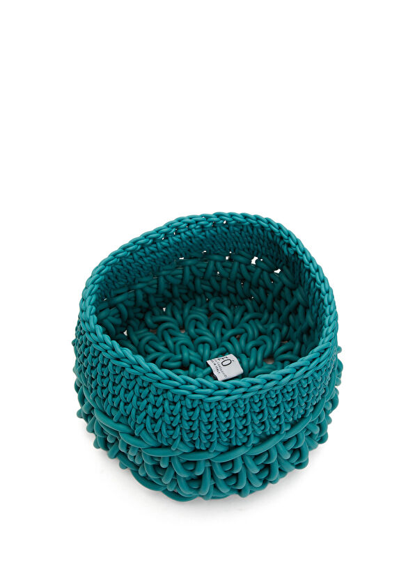 Neo Cilindro Turkuaz Örgü Dokulu Sepet - 2
