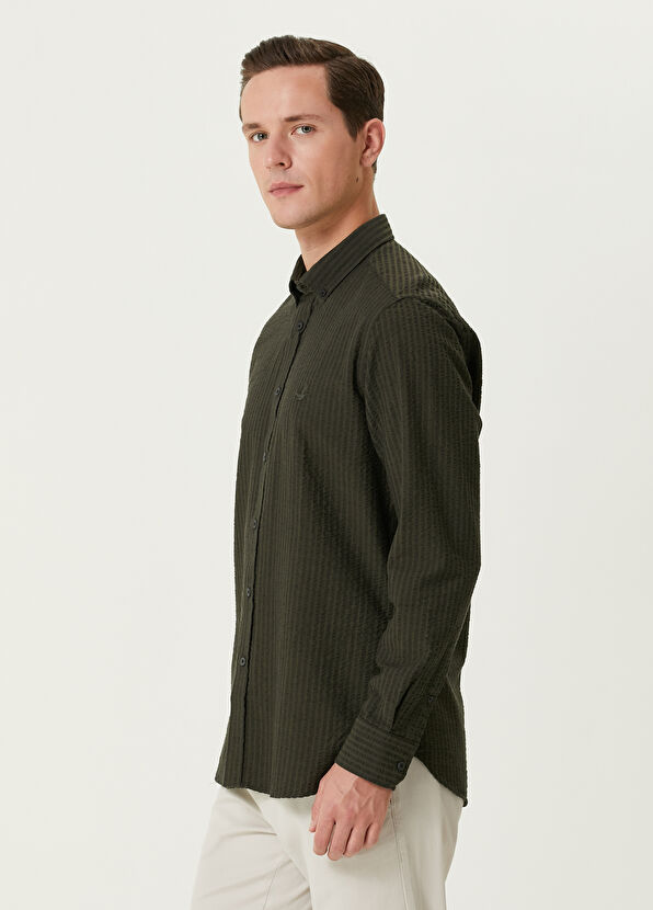 Beymen Club Slim Fit Khaki Embossed Textured Shirt - 4