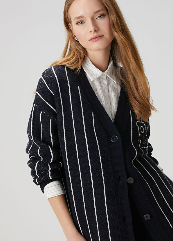 Beymen Club Lacivert Çizgili Yün Hırka - 2