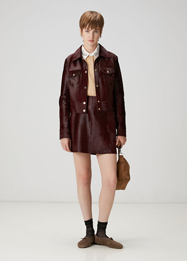 Beymen Club Bordo Tay Tüyü Deri Mini Etek - 2