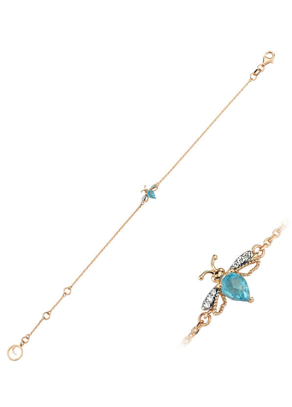 Queen Bee Kadın Mavi Topaz Pırlanta Altın Bileklik - Görsel 3