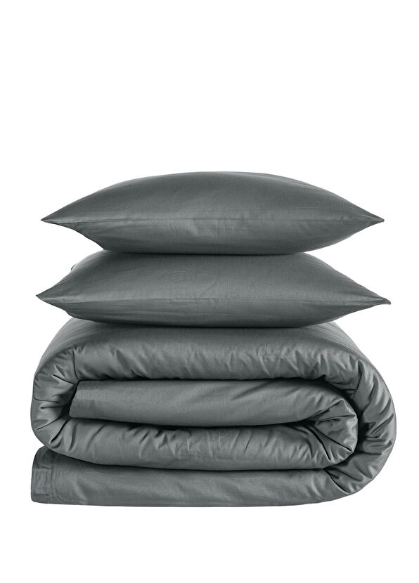 Qua Home Odin 300 TC Cotton Satin Double Duvet Cover Set Anthracite - 1
