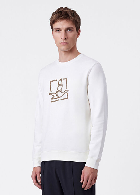 Beymen Club Kırık Beyaz Deri Kaz Aplikeli Dalgıç Sweatshirt - 4