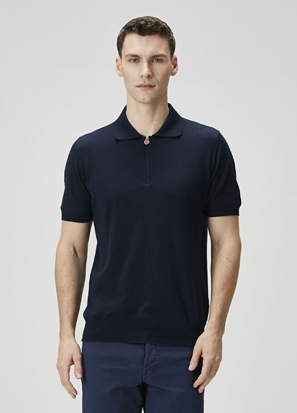 Koyu Mavi Polo Yaka Kısa Kollu Triko - Görsel 2