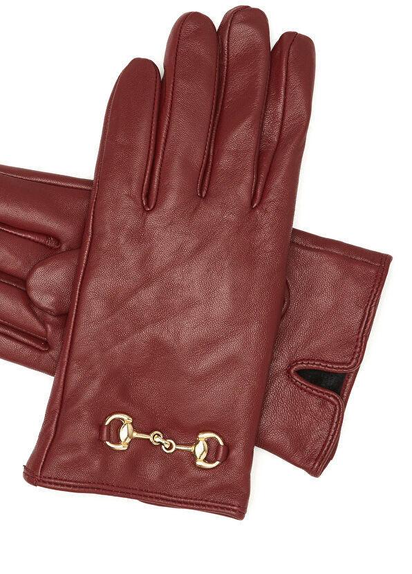 Bordo Kadın Deri Eldiven - Görsel 3