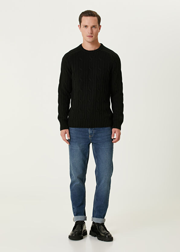 Beymen Club Siyah Kalın Saç Örgü Dokulu Yün Kazak - 3